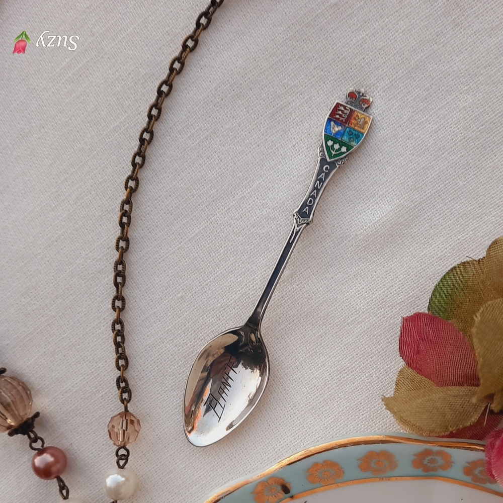 🍁 BANFF Alberta Canada, Souvenir Sterling Teaspoon, Enameled Crest